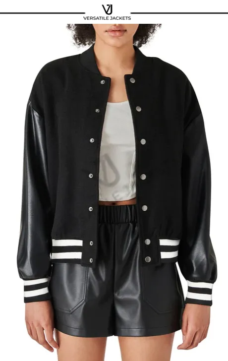 Faux Leather Sleeve Varsity Jacket