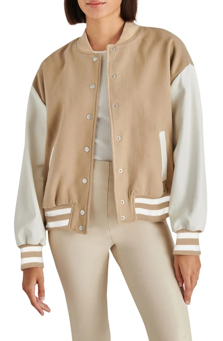 Faux Leather Sleeve Varsity Jacket