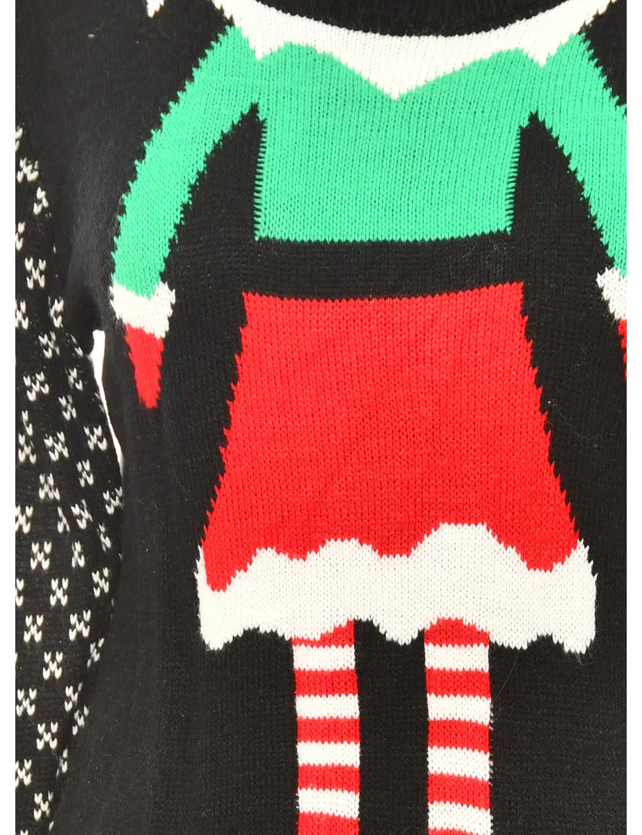 Festive Season Black Elf Christmas Jumper - XL