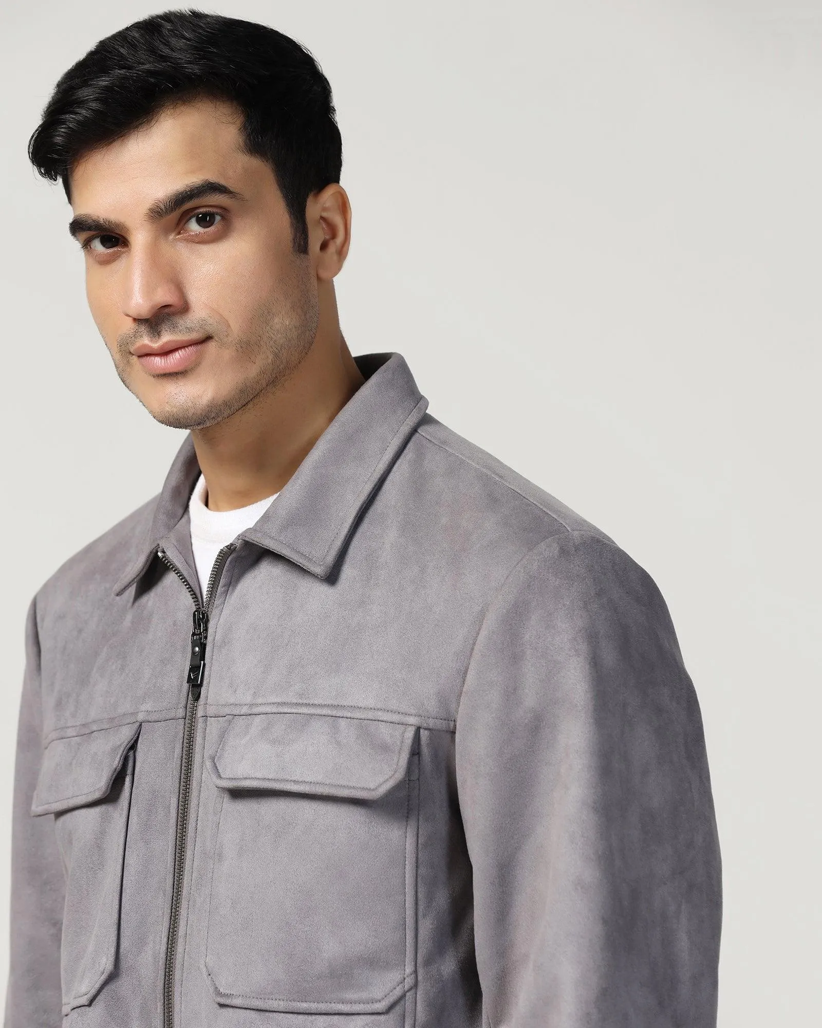 Formal Grey Solid Zipper Jacket - Ducrot