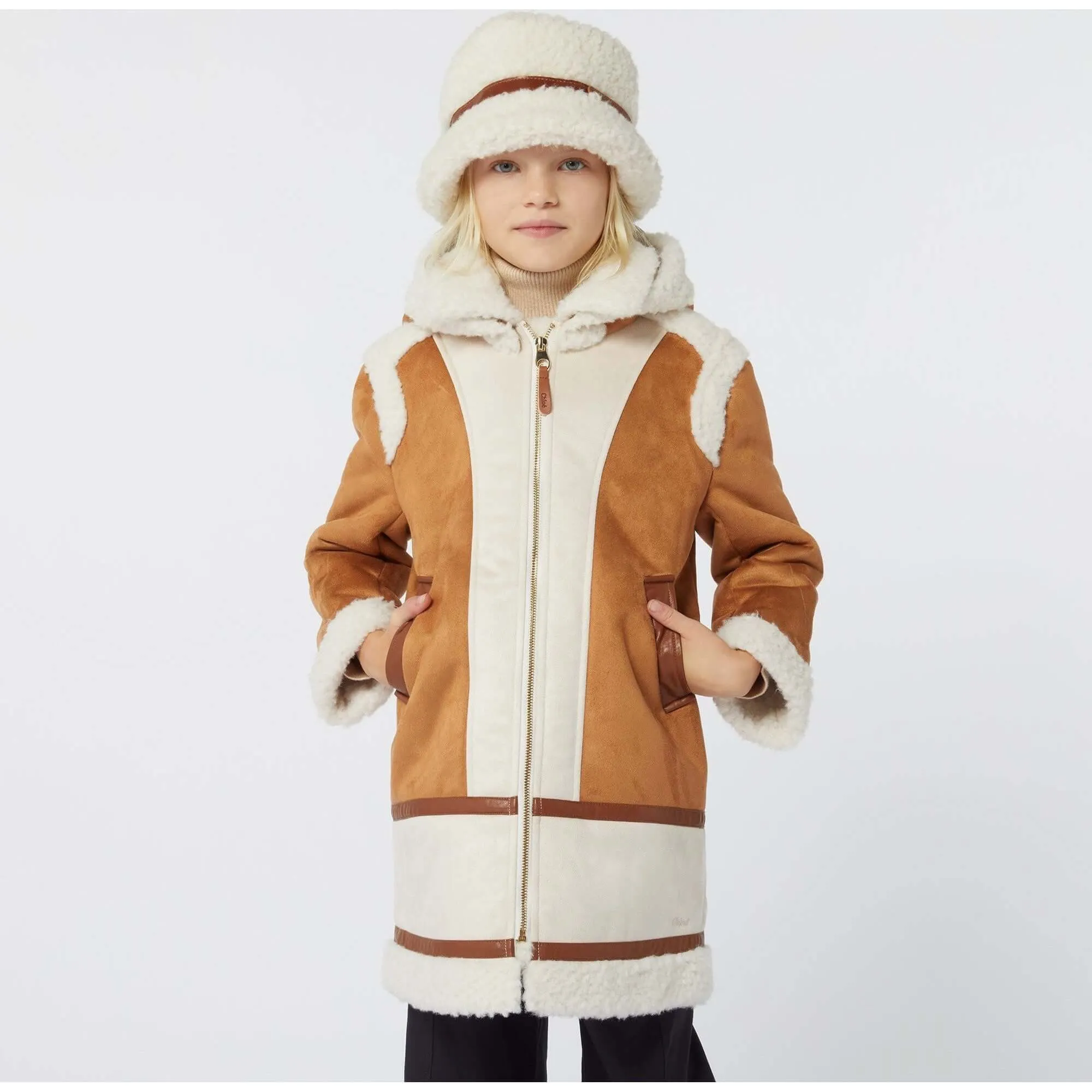 Girls Cream Shearling Hat