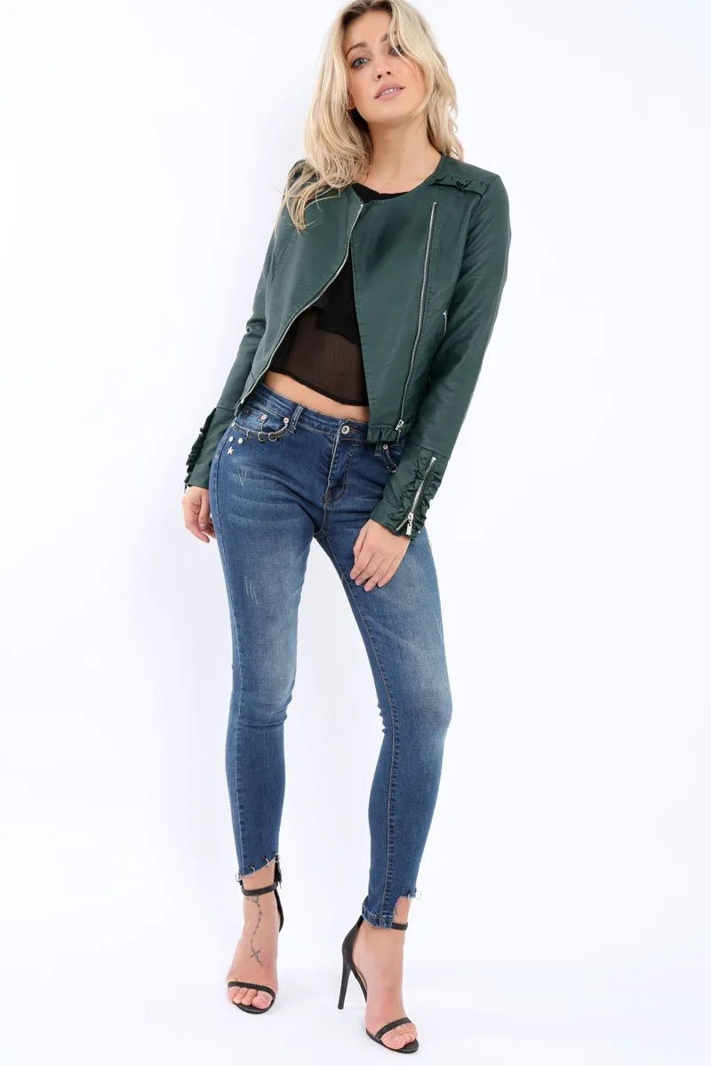 Green Faux Leather Biker Jacket - Colleen