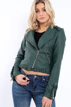 Green Faux Leather Biker Jacket - Colleen