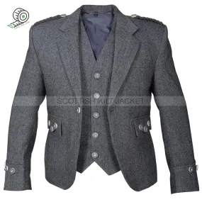 Grey Tweed Wool Argyll Vest with Five Buttons