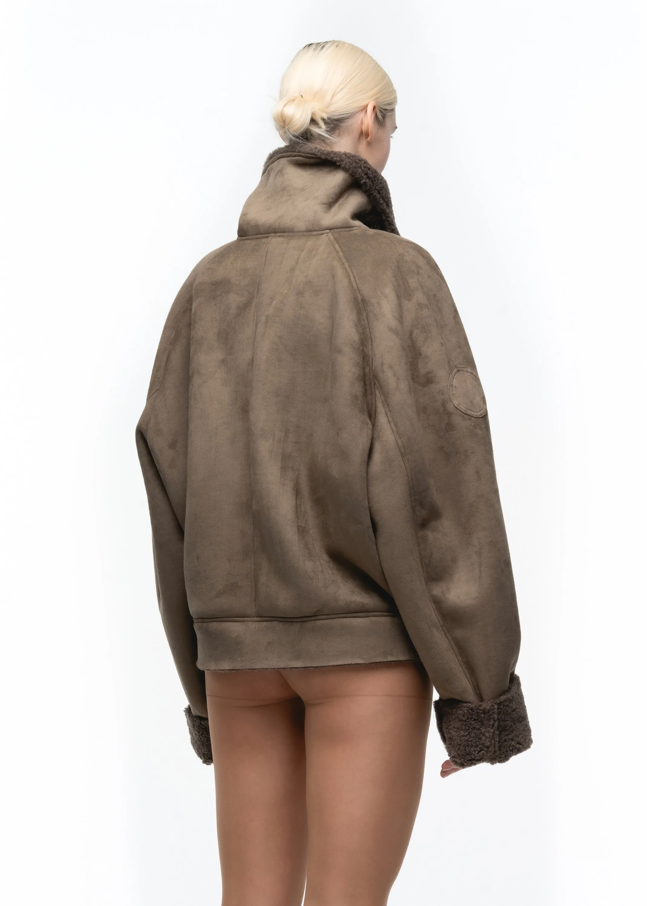 HEAVY FLIGHT SHEARLING JACKET OLIVE WOMEN'S CUT