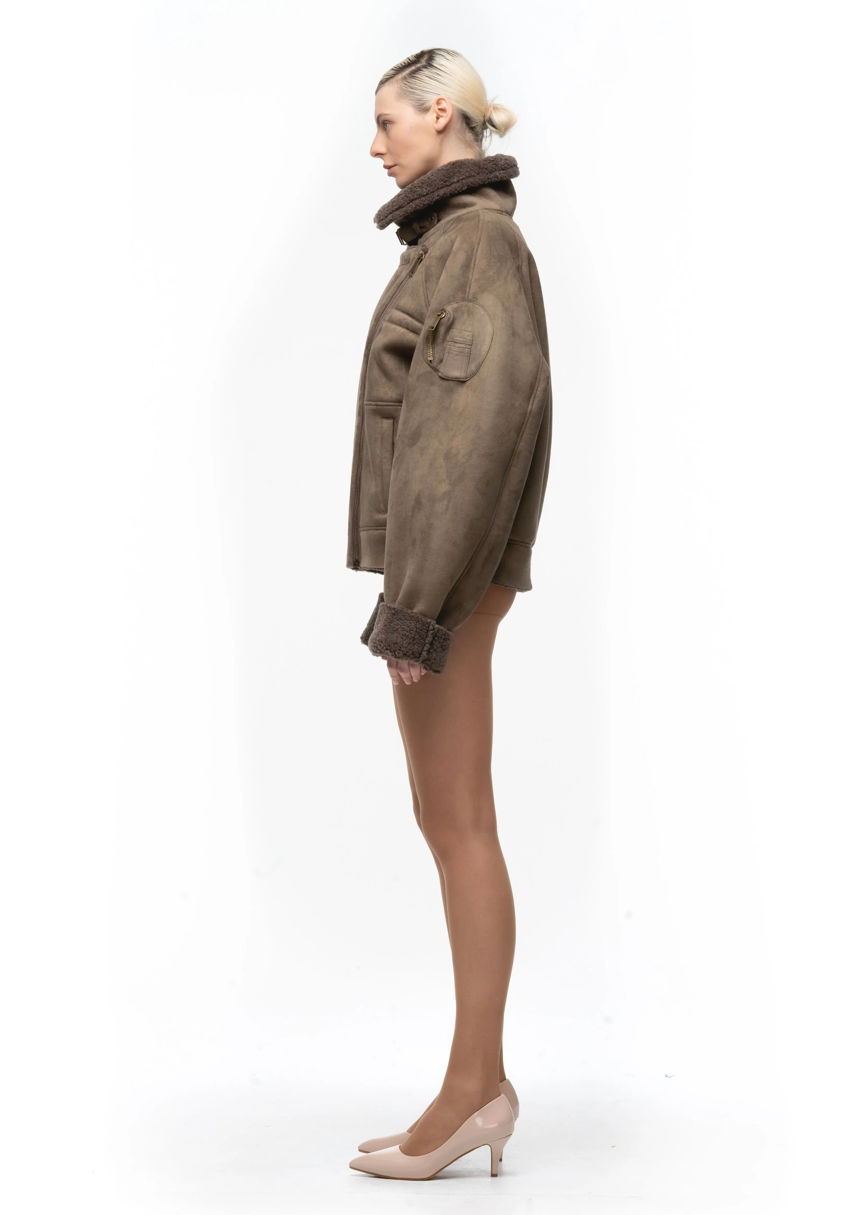 HEAVY FLIGHT SHEARLING JACKET OLIVE WOMEN'S CUT