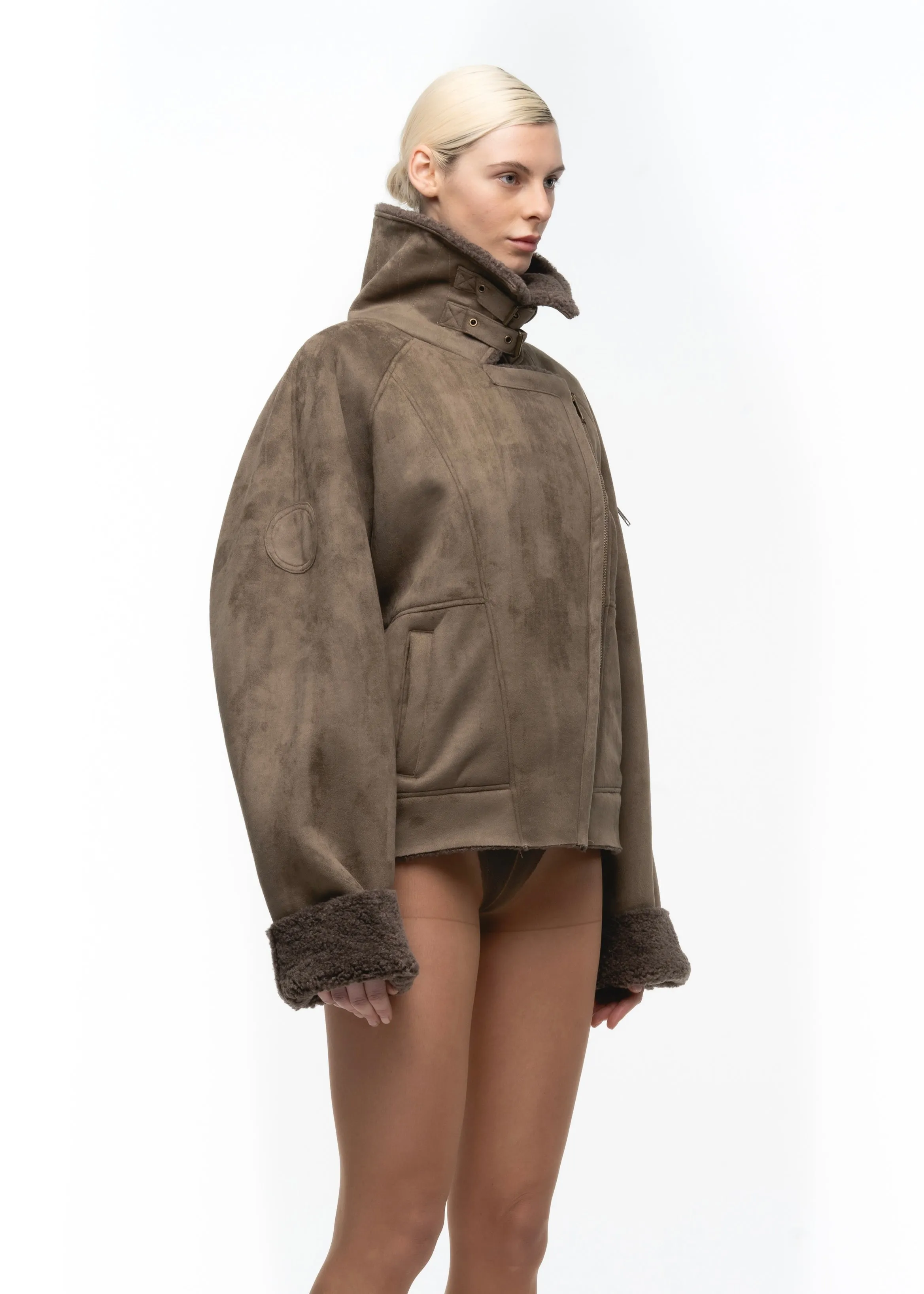 HEAVY FLIGHT SHEARLING JACKET OLIVE WOMEN'S CUT