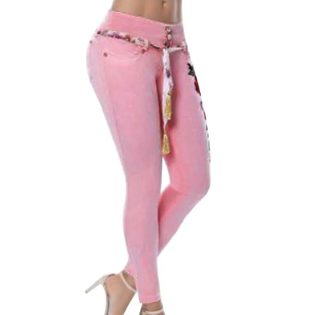 High Waist Stretchy Skinny Embroidery Detail Jeans (3 colors)