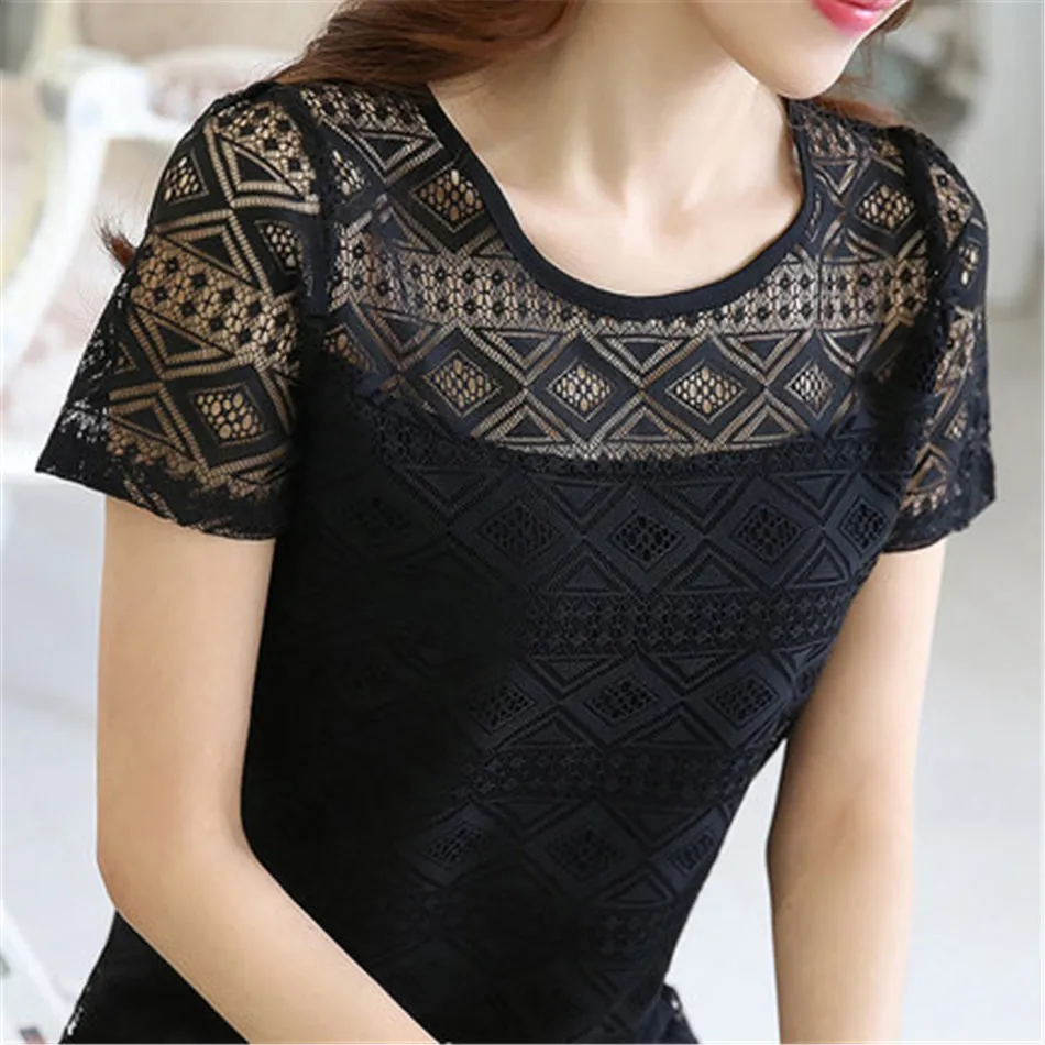 Hollow Out Geometric Chiffon Blouse