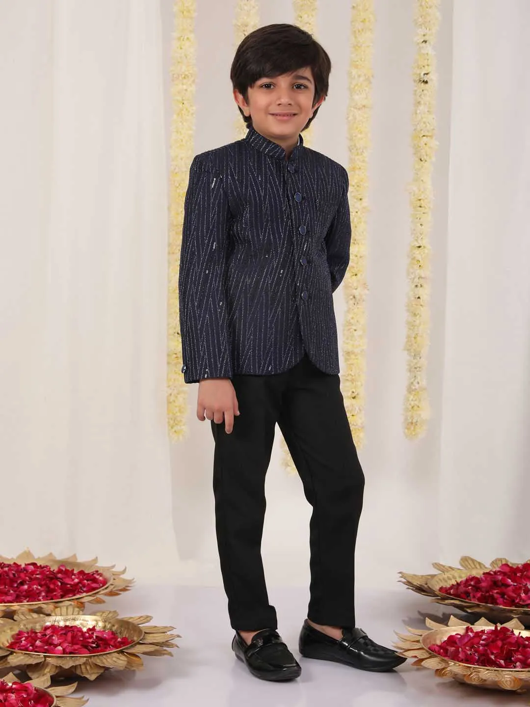 Jashvi Boy's Blue Sequined Jodhpuri