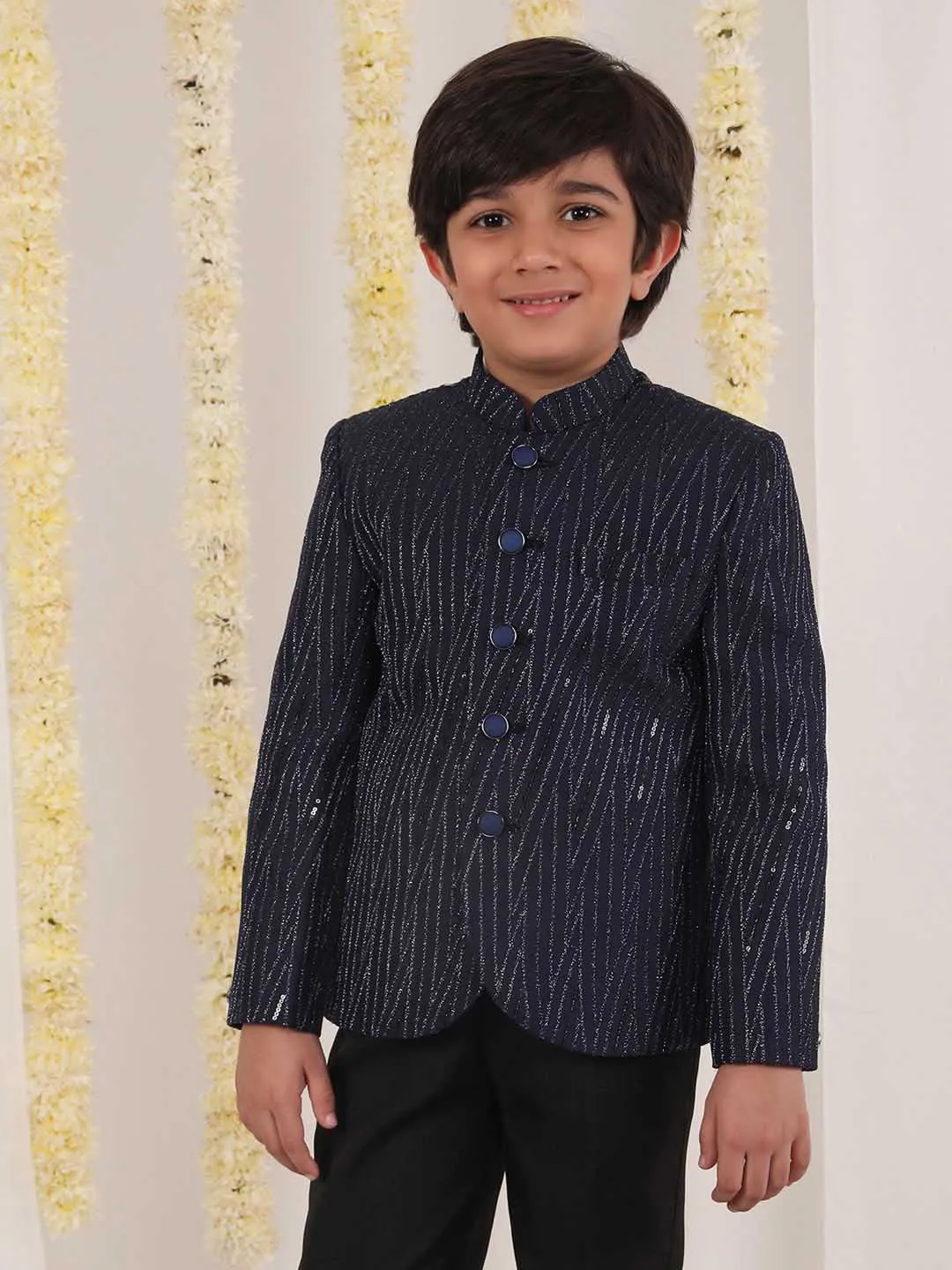 Jashvi Boy's Blue Sequined Jodhpuri