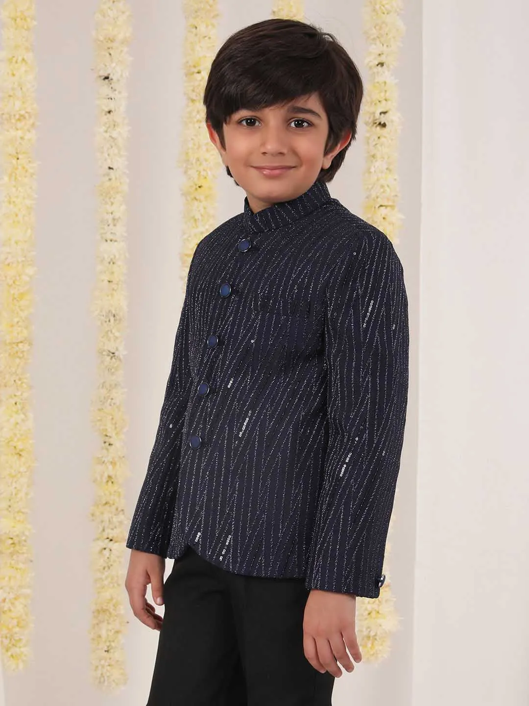 Jashvi Boy's Blue Sequined Jodhpuri