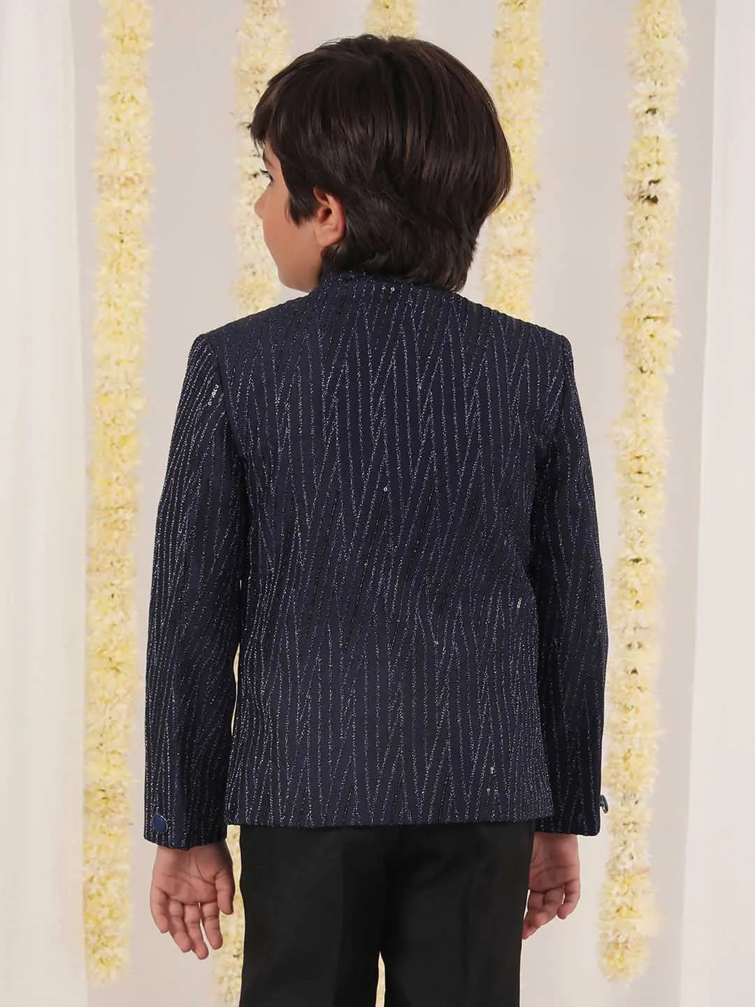 Jashvi Boy's Blue Sequined Jodhpuri