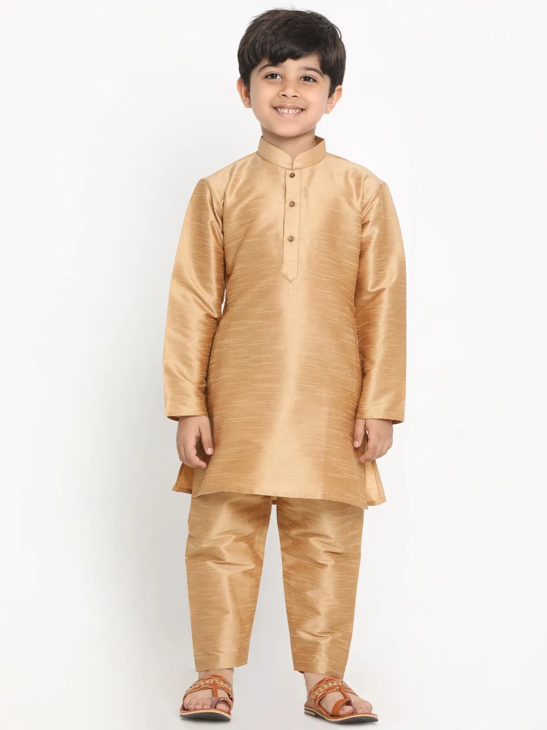 Jashvi Boys Green Silk Blend Kurta, Ethnic Jacket and Pyjama Set