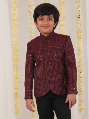 Jashvi Boy's Maroon Sequined Jodhpuri