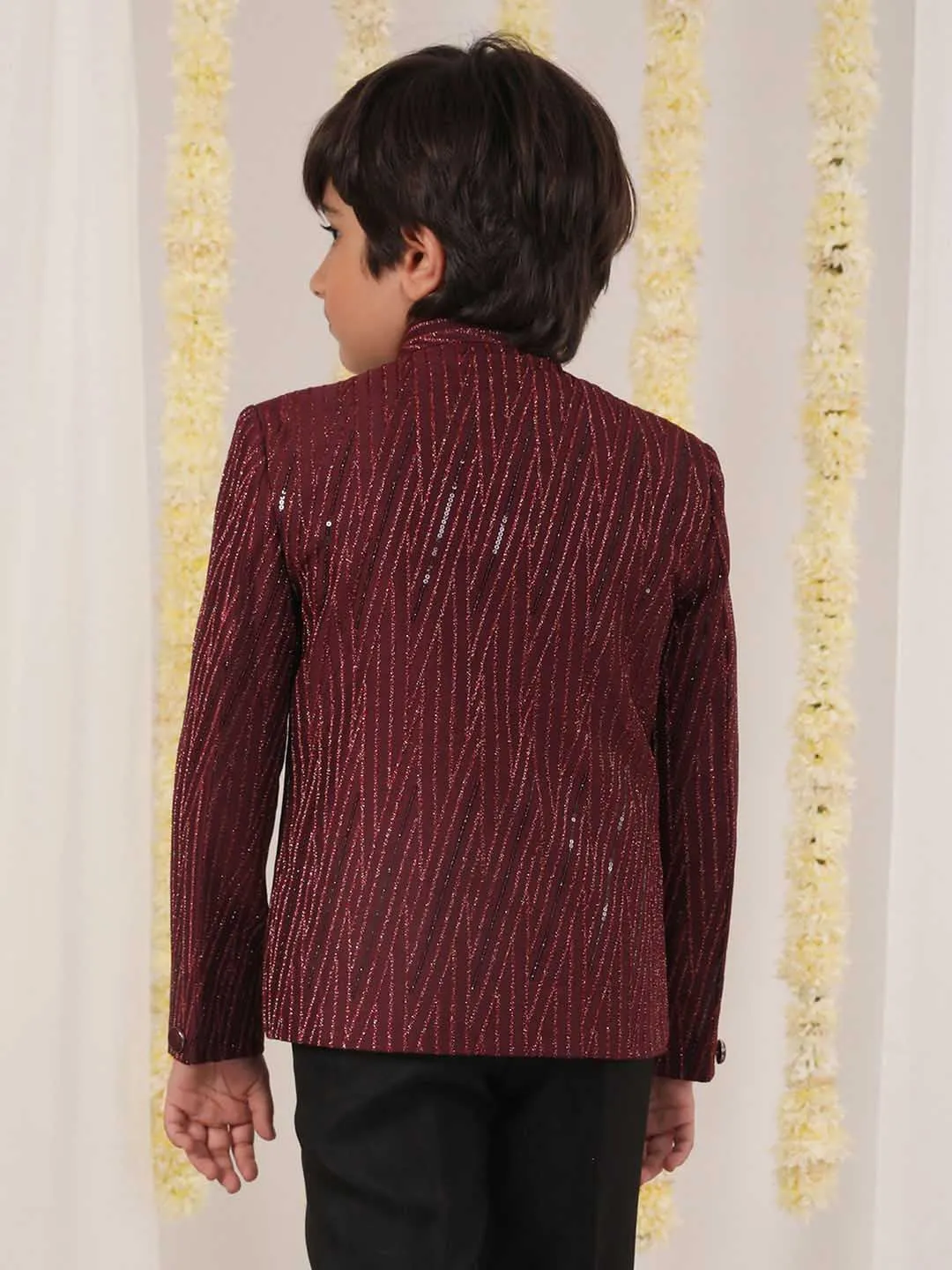 Jashvi Boy's Maroon Sequined Jodhpuri