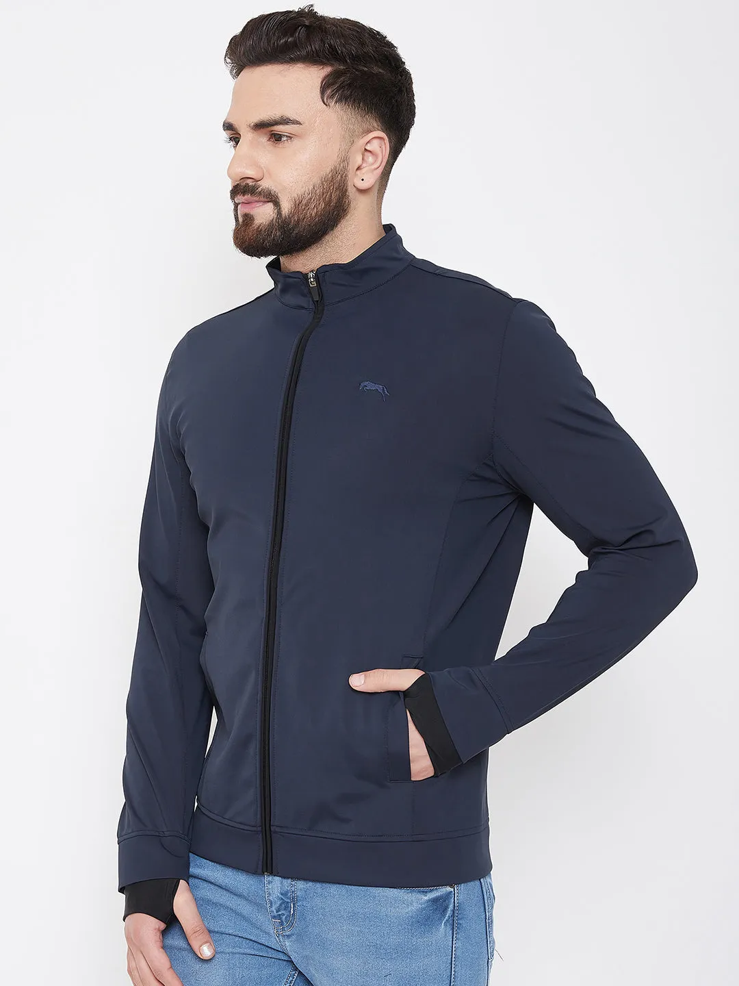 JUMP USA Men Navy Blue Solid Active Wear Sporty Jacket