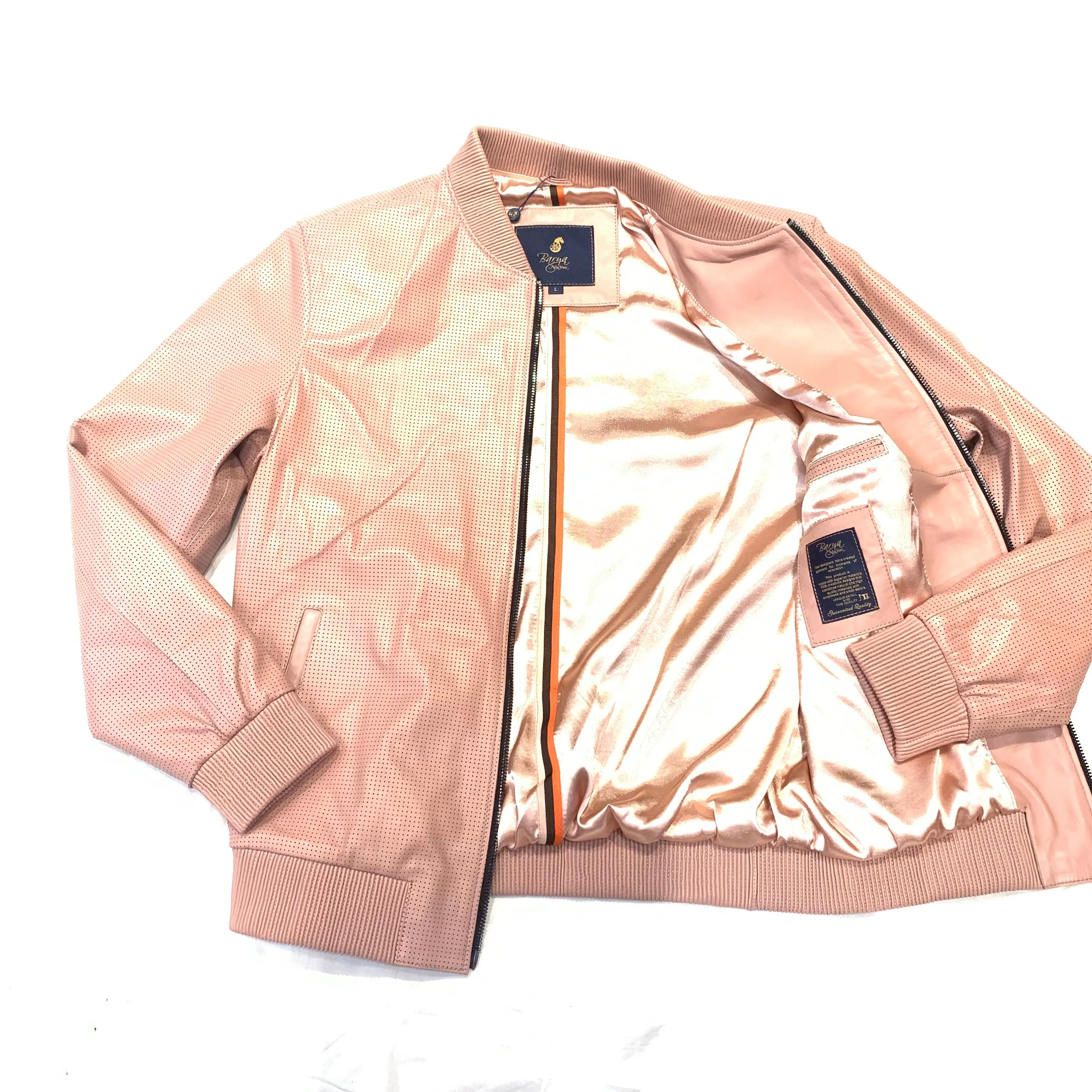 Kashani Salmon Perforated Lambskin Bomber Jacket