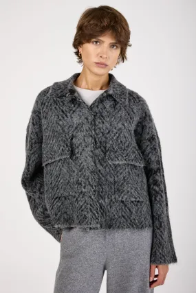 Knit Jacquard Chevron Jacket in Grey Black