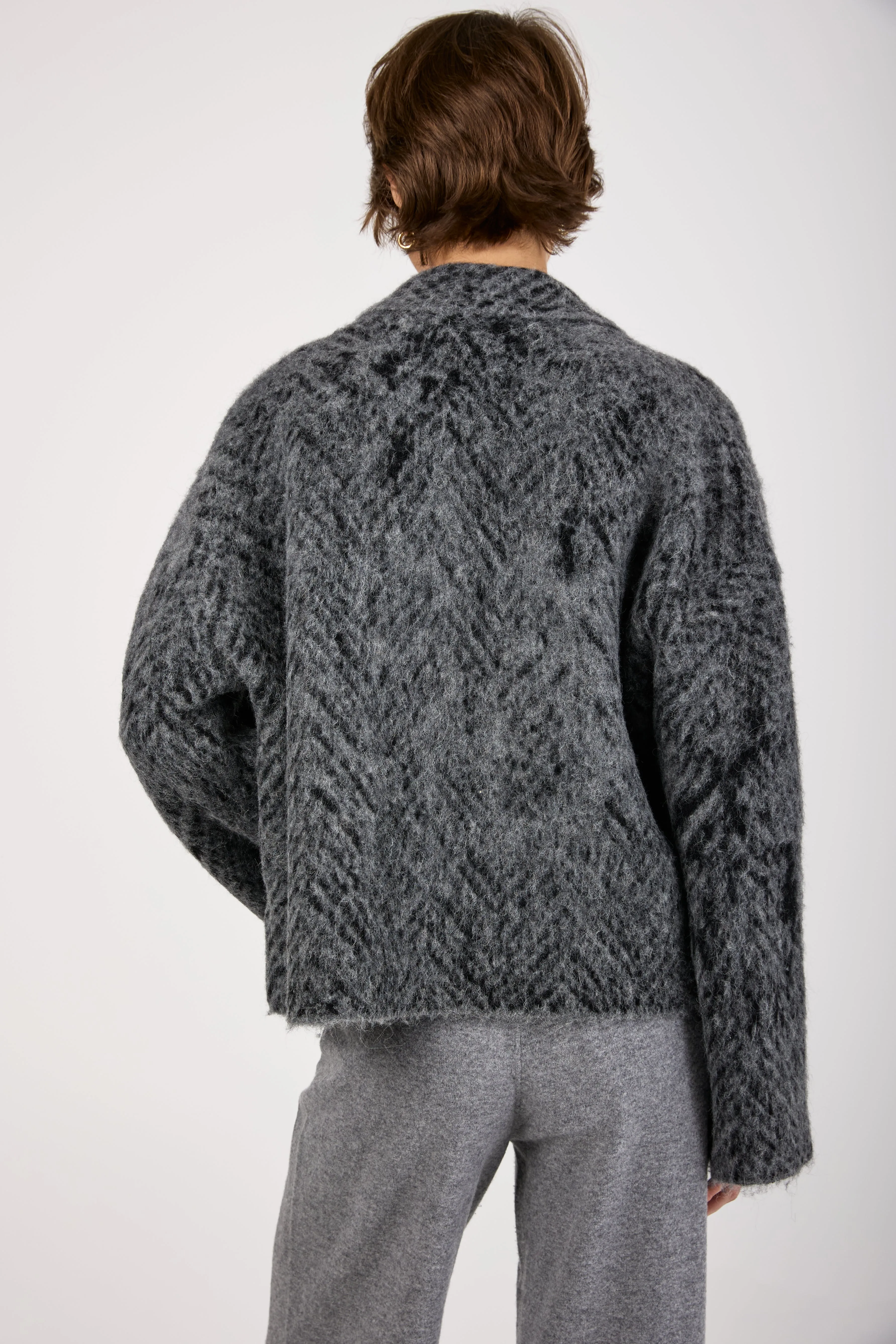 Knit Jacquard Chevron Jacket in Grey Black