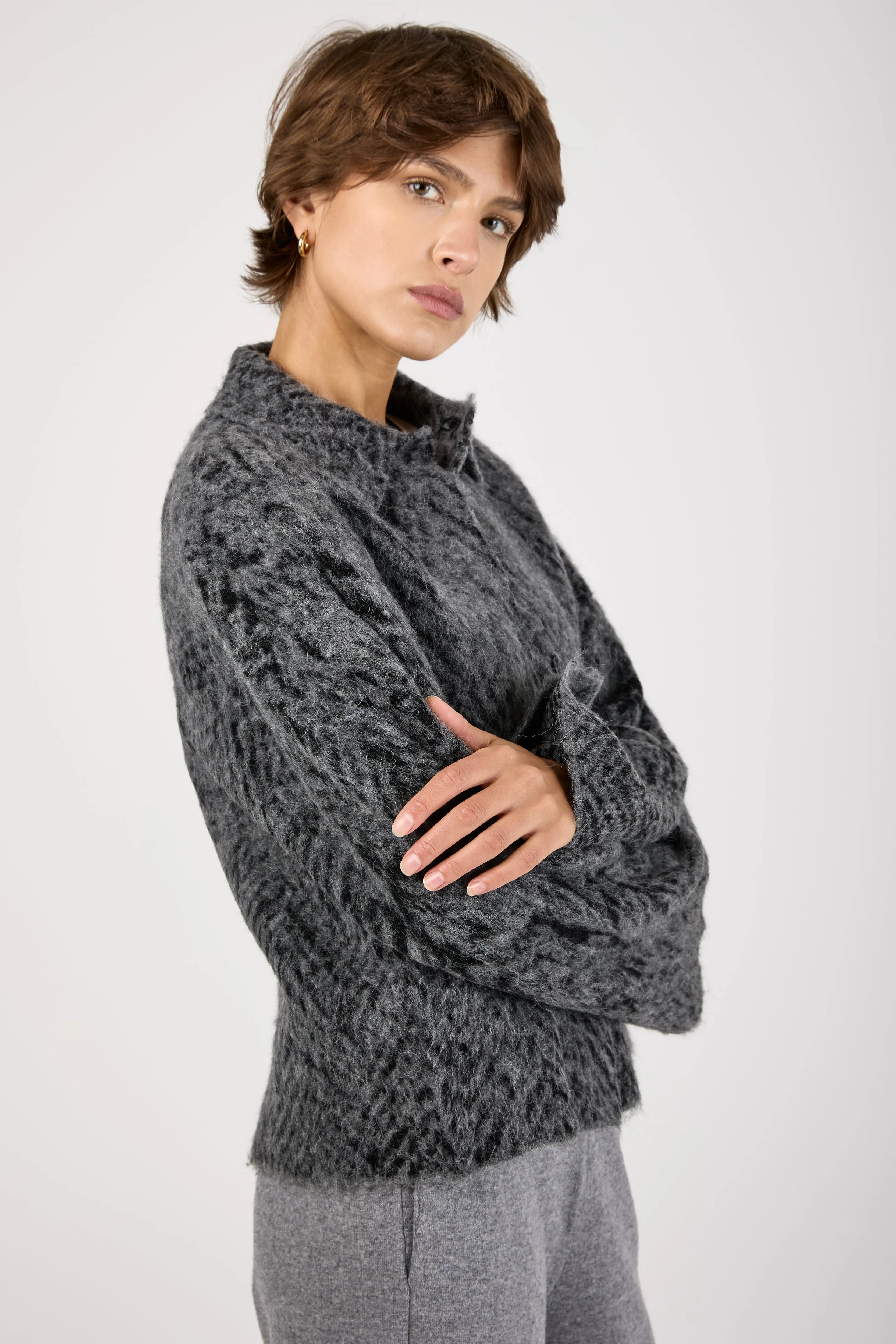 Knit Jacquard Chevron Jacket in Grey Black