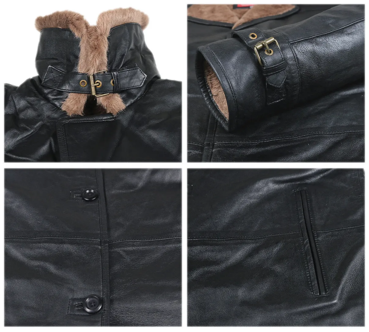 Leather Jackets Hub Mens Genuine Lambskin Leather Over Coat (Black, Shearling Coat) - 1702053