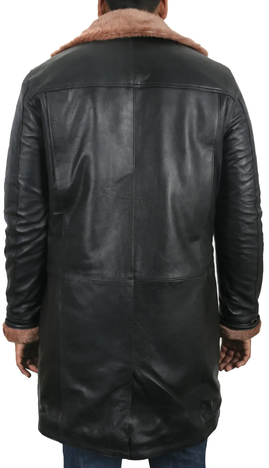 Leather Jackets Hub Mens Genuine Lambskin Leather Over Coat (Black, Shearling Coat) - 1702053