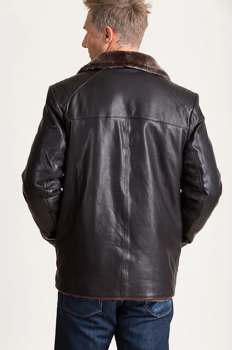 Leo Italian Lambskin Leather Moto Jacket with Shearling Lining