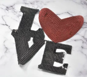 LOVE Letter and Heart Sequined Applique Patch | LOVE Letter Sequin Patch | Red Heart Sequined Applique Patch  | Decorative Appliques Patches