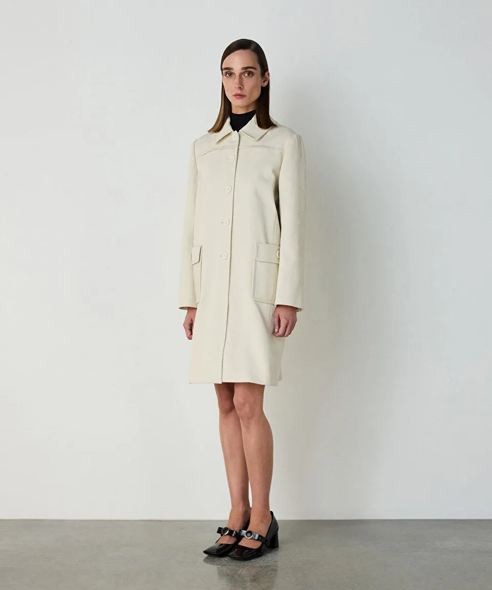 Machka Gabardine Overcoat With Wide Pockets Off White