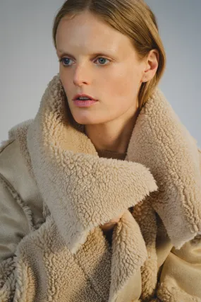 Marlise Shearling Moto Coat, Natural