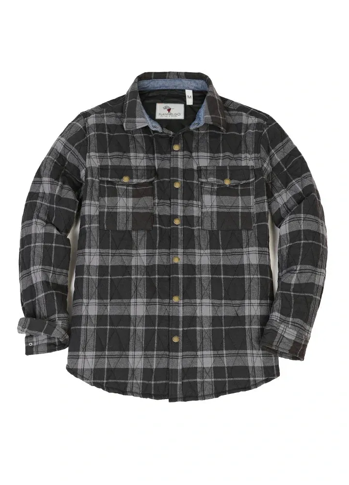 Men's Quilt Lined Plaid Jacket,Snap Button Shacket