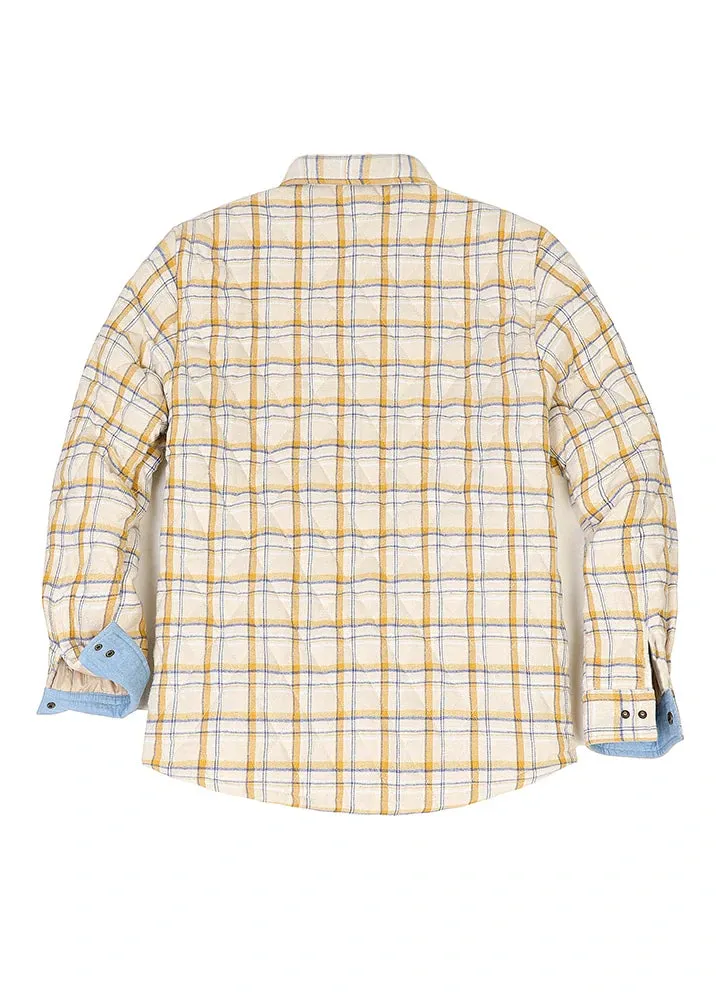 Men's Quilt Lined Plaid Jacket,Snap Button Shacket