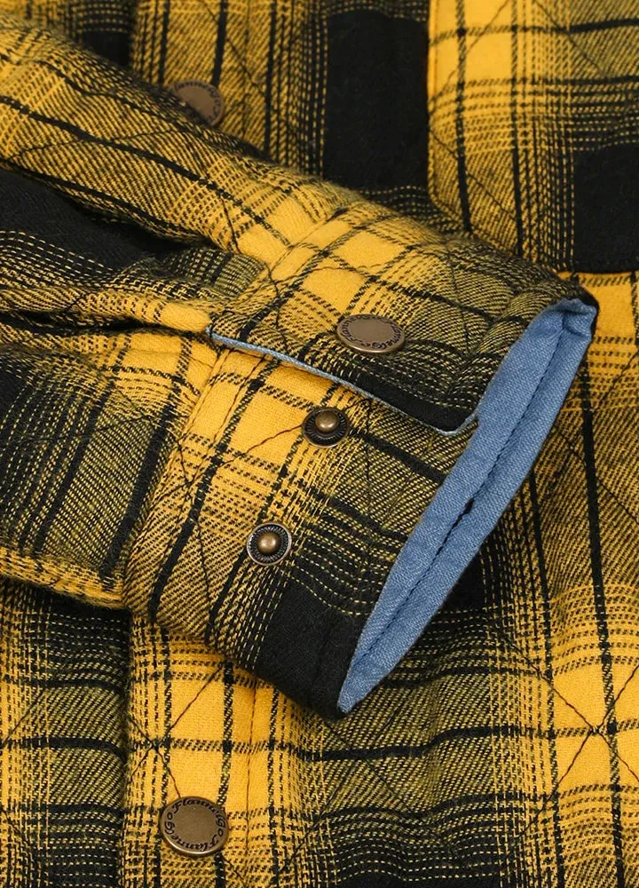 Men's Quilt Lined Plaid Jacket,Snap Button Shacket