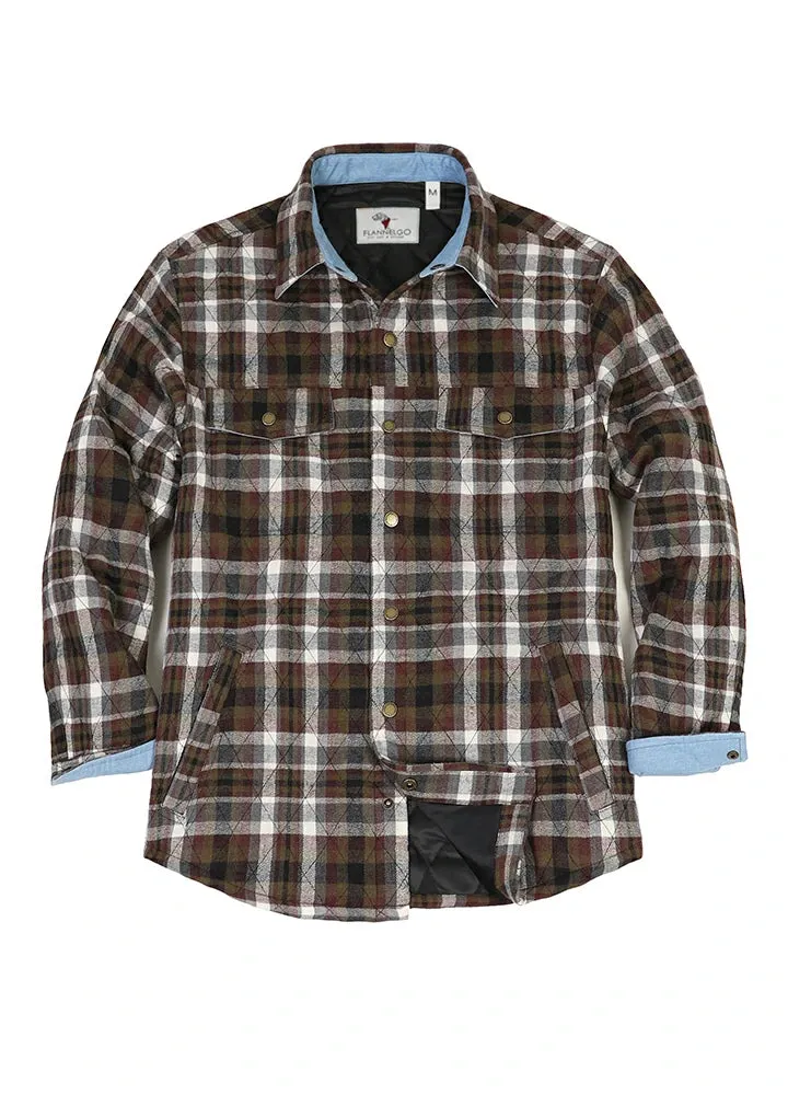 Men's Quilt Lined Plaid Jacket,Snap Button Shacket