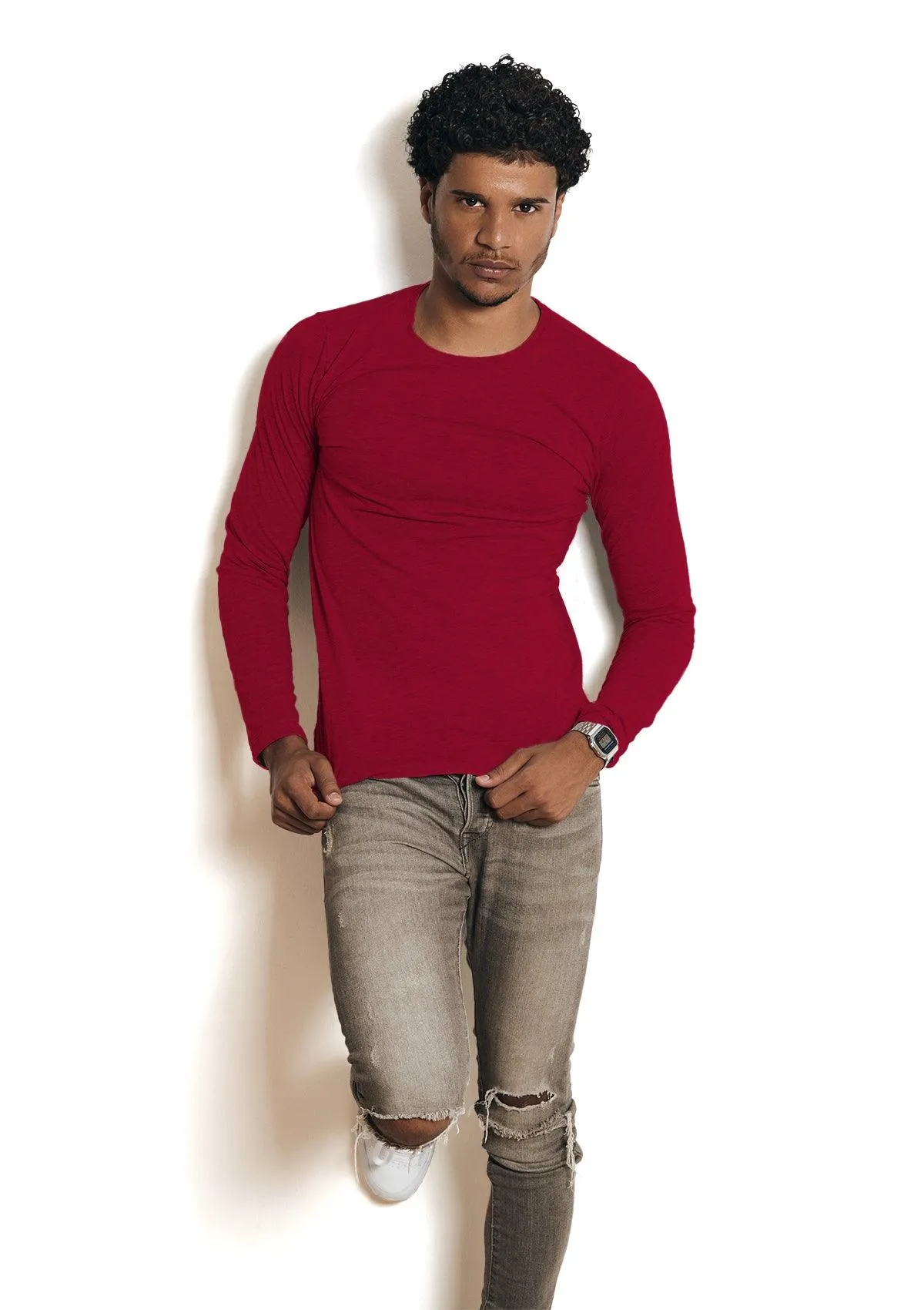 Mens T-Shirts Long Sleeve USA Red