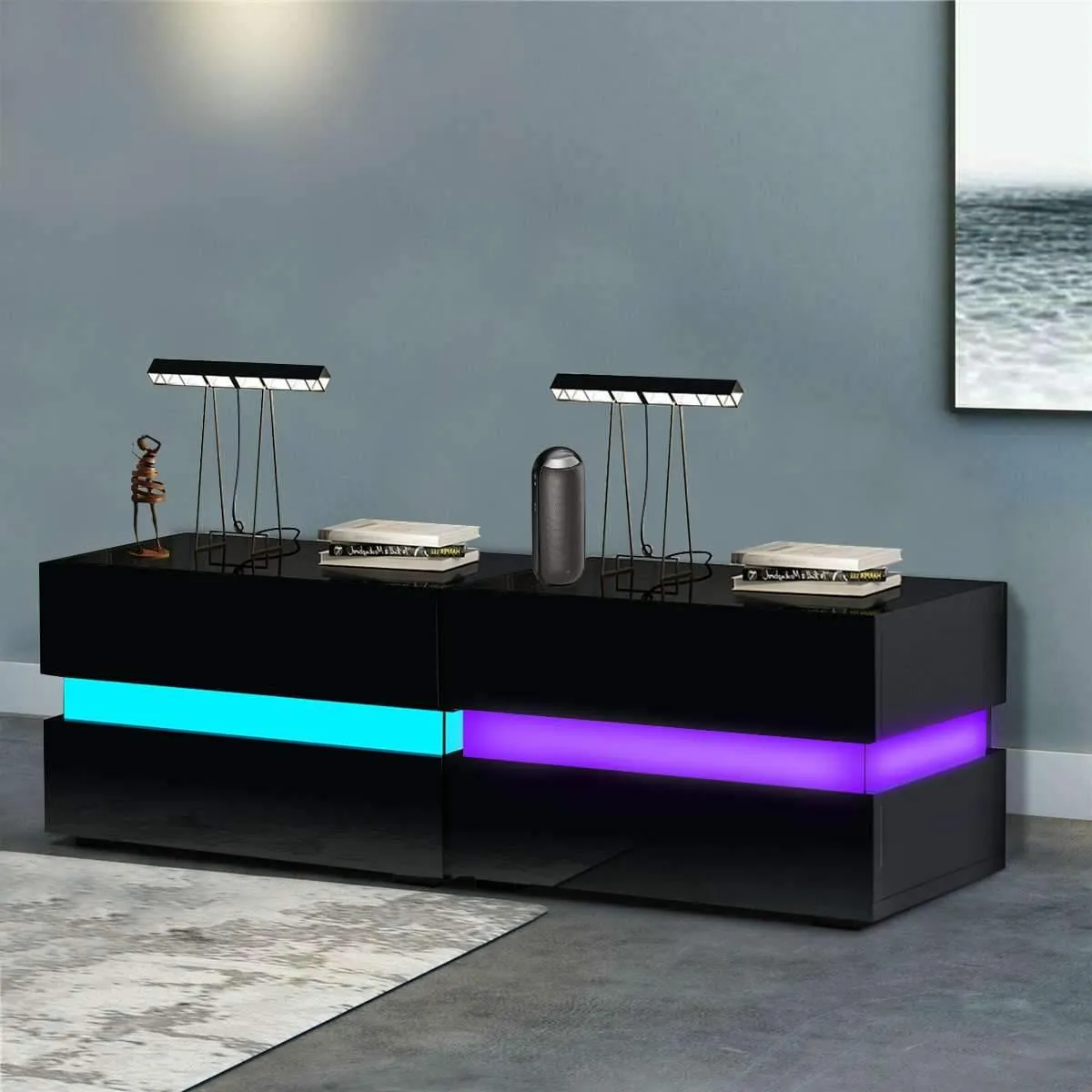 Modern Luxury LED Light Nightstand with Drawers