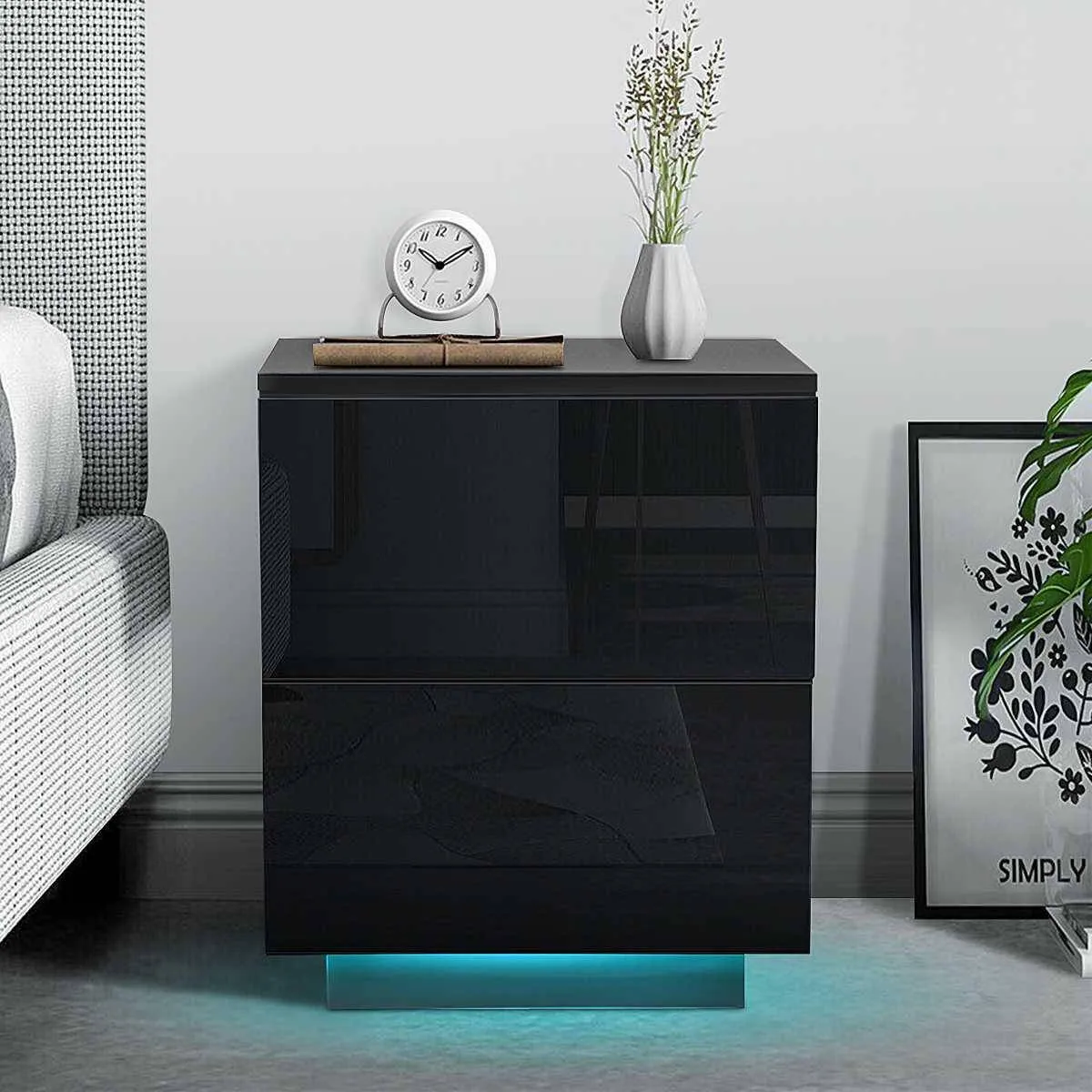 Modern Luxury LED Light Nightstand with Drawers