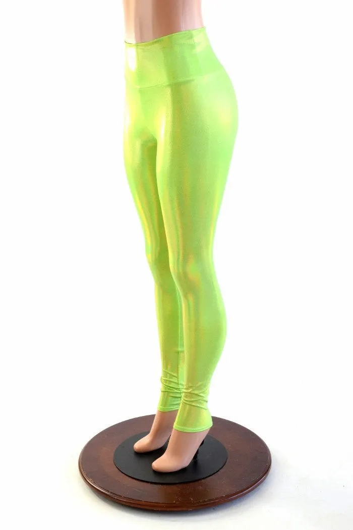 Neon Lime Holographic High Waist Leggings