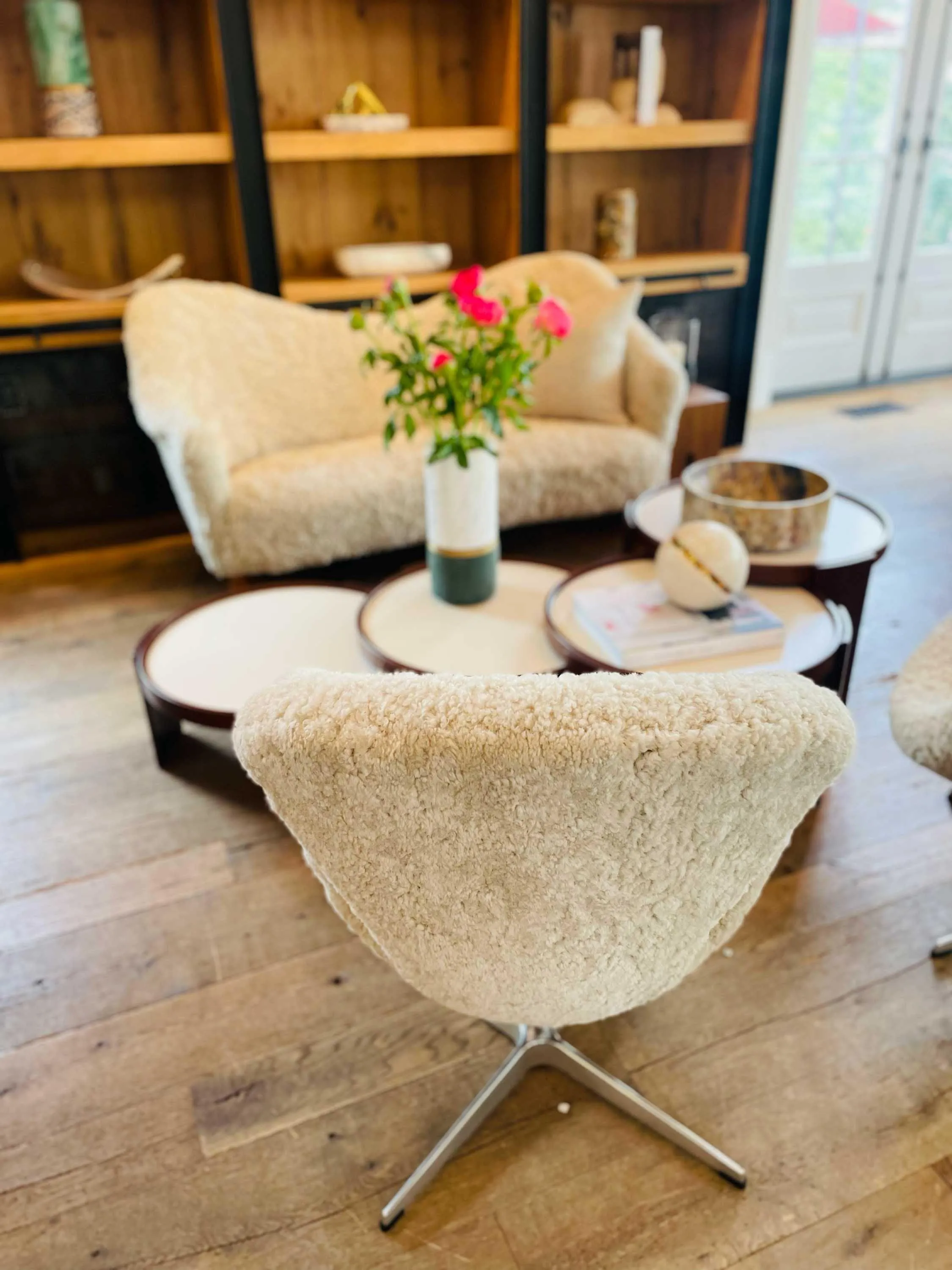 Pair of Swan Chairs in Moonlight Shearling by Arne Jacobsen 1958