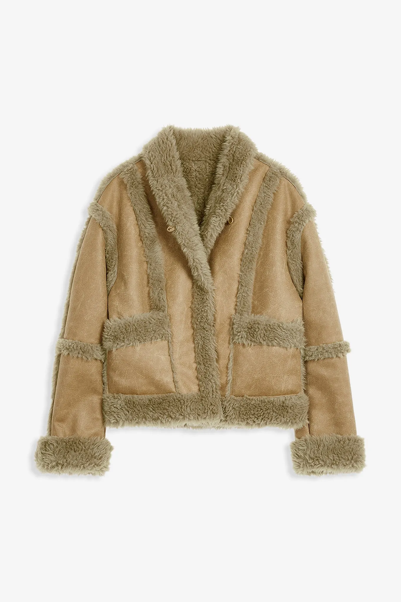 PANELED FAUX-SHEARLING JACKET