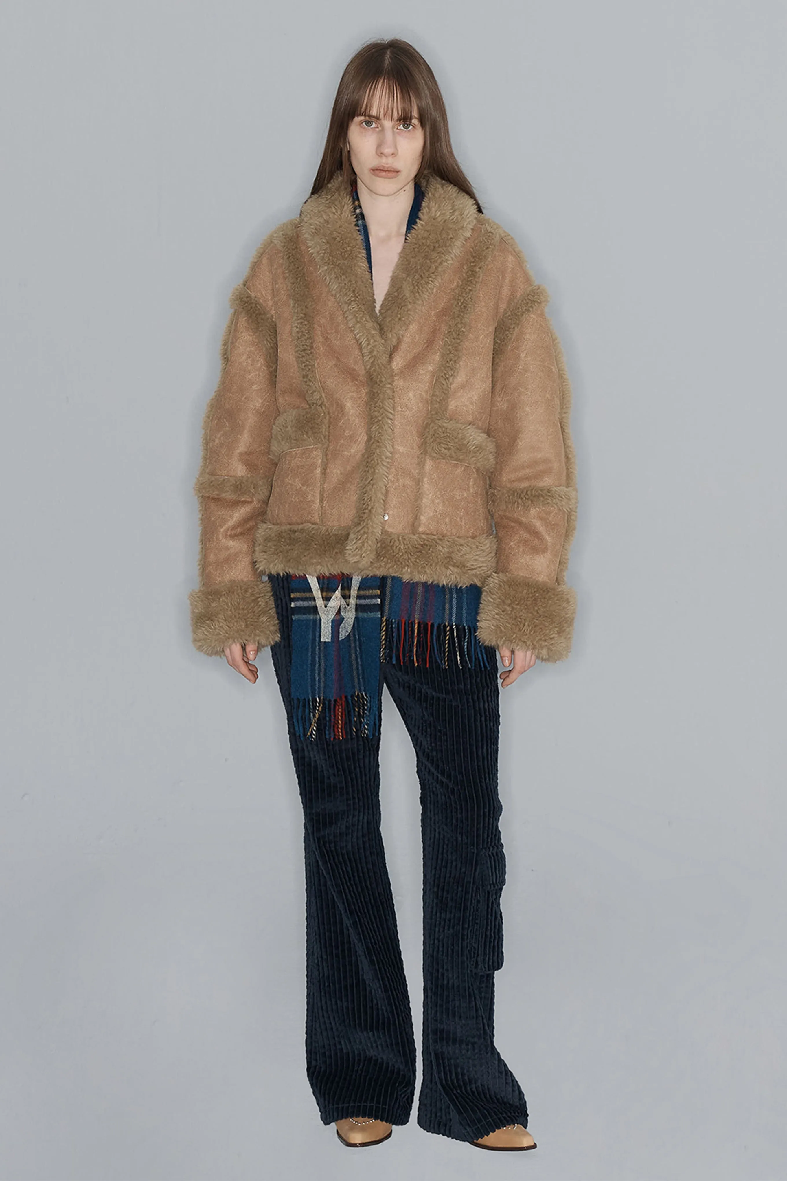 PANELED FAUX-SHEARLING JACKET