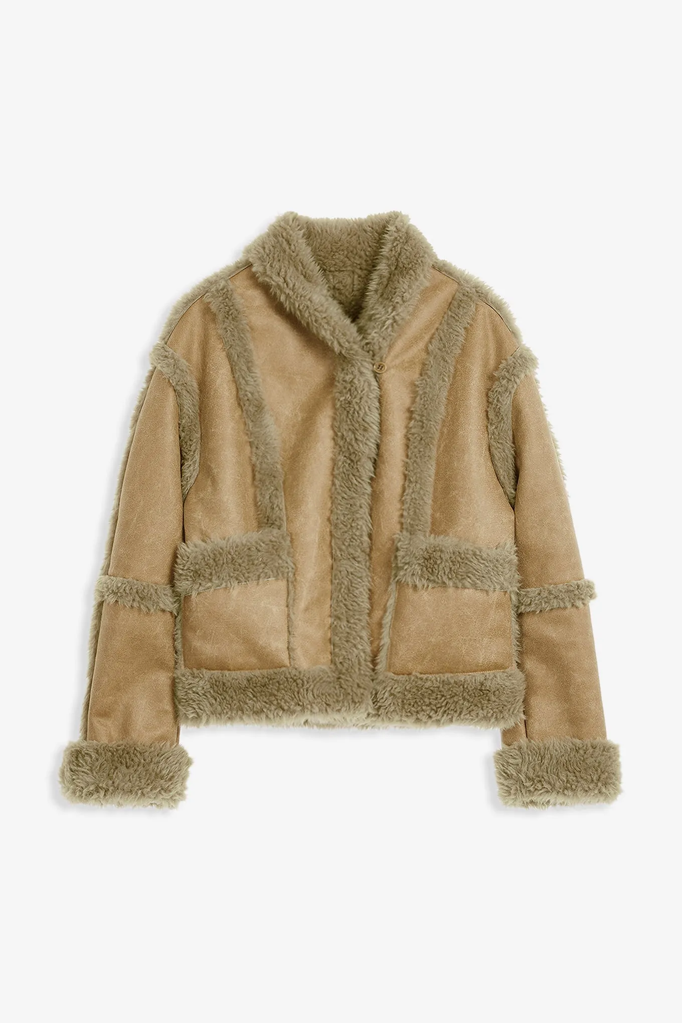 PANELED FAUX-SHEARLING JACKET