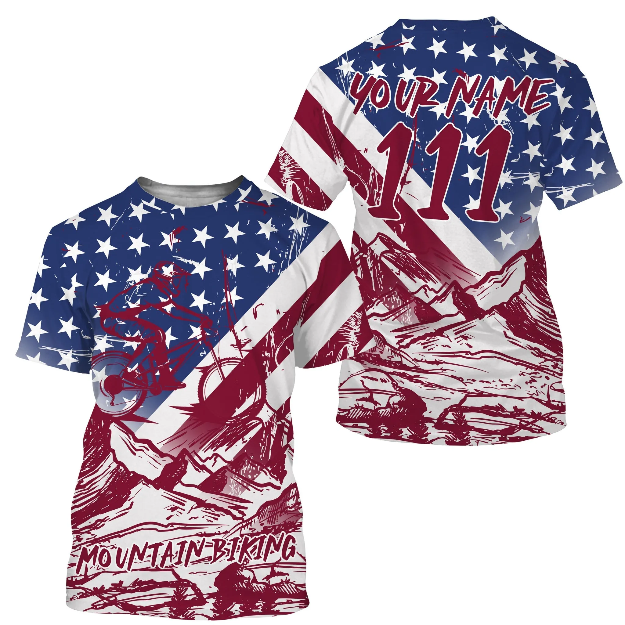 Patriotic MTB Jersey Custom Flag USA Flag Mountain Bike Long Sleeve Shirt USA Downhill Cycling Gear