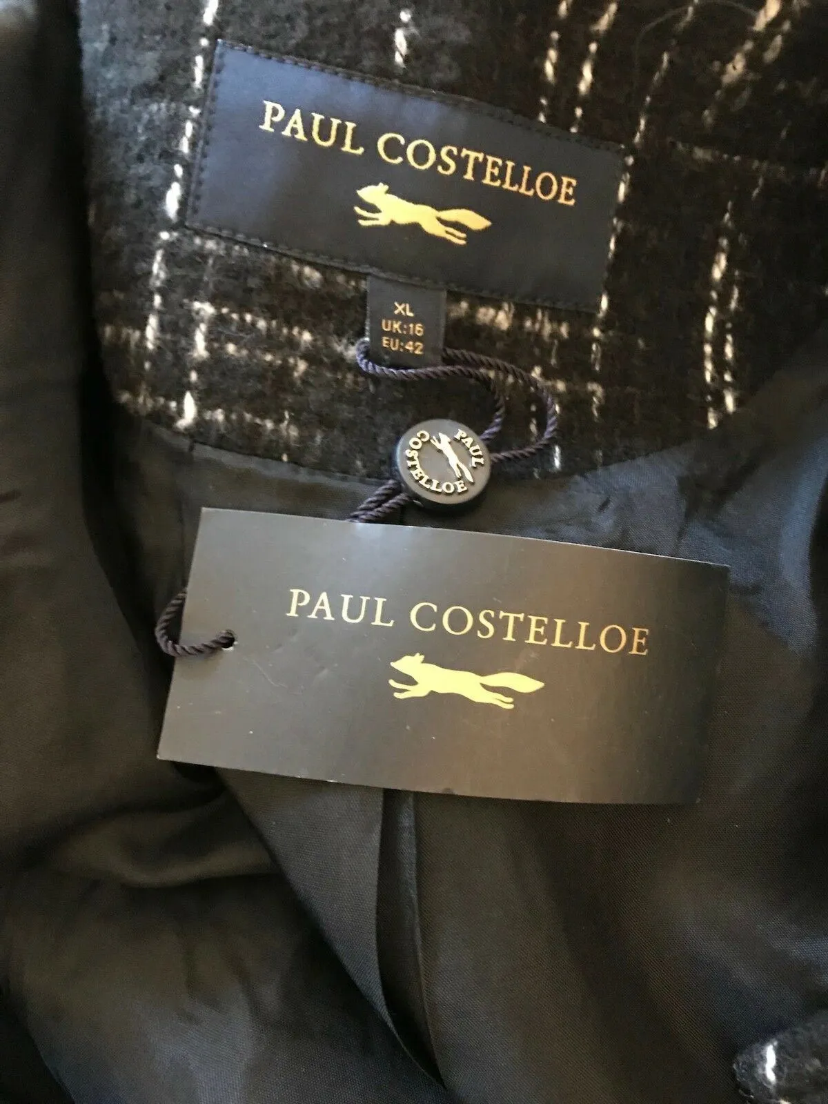 Paul Costelloe Black & White Vintage Zip Wool Blend Jacket UK 16 US 12 EU 44 BNWT