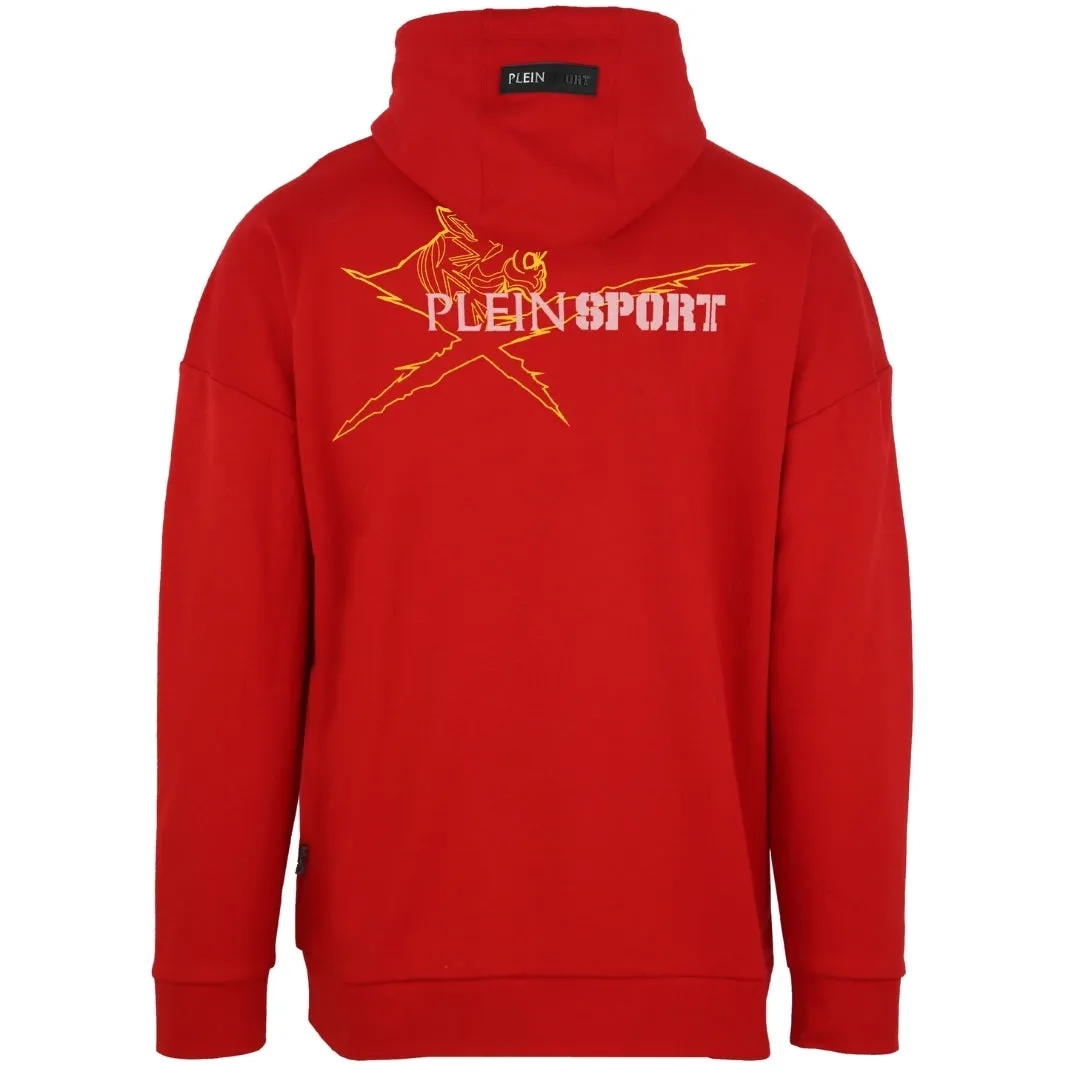 Plein Sport Logo On Back Zip Up Red Hoodie