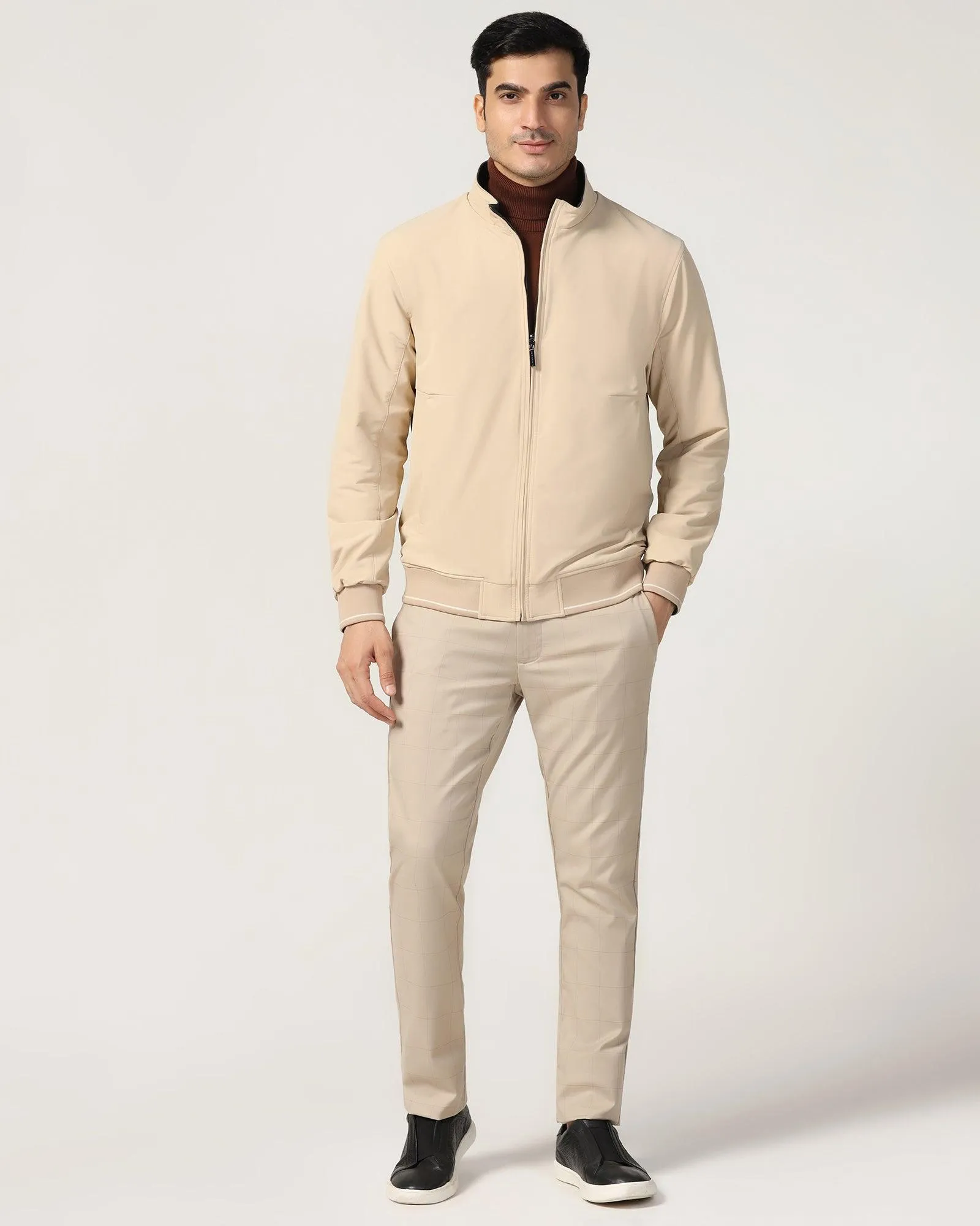 Reversible Beige Solid Zipper Jacket - Coronado