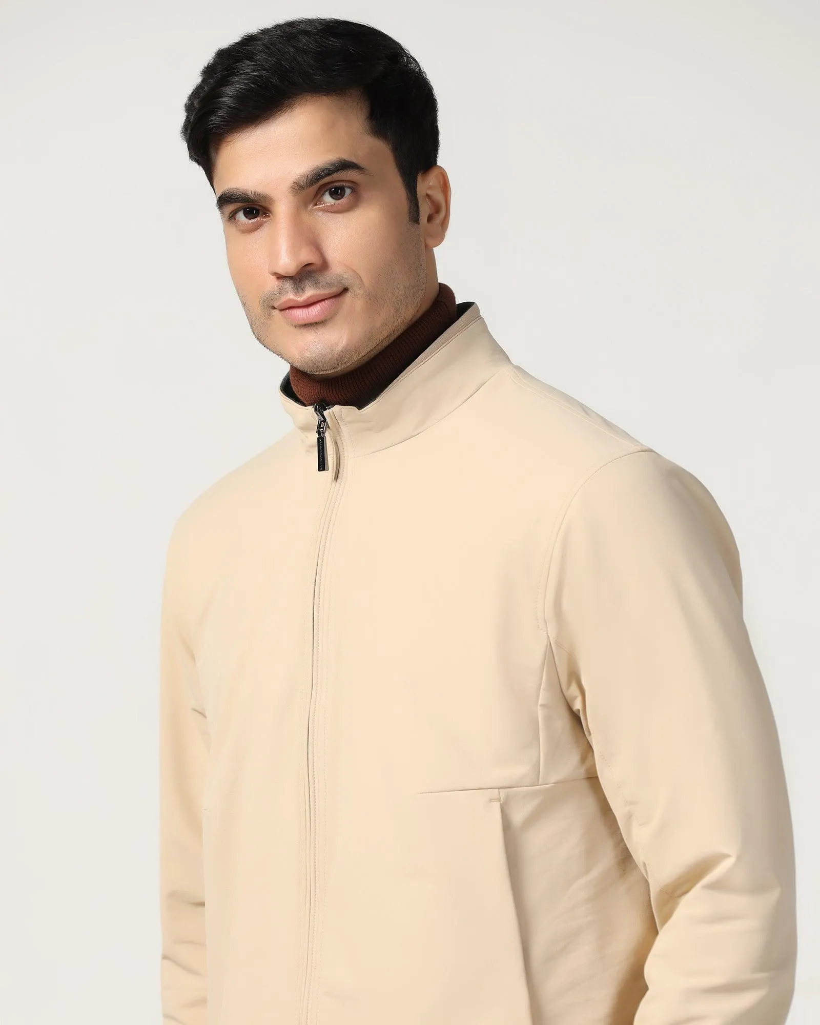 Reversible Beige Solid Zipper Jacket - Coronado