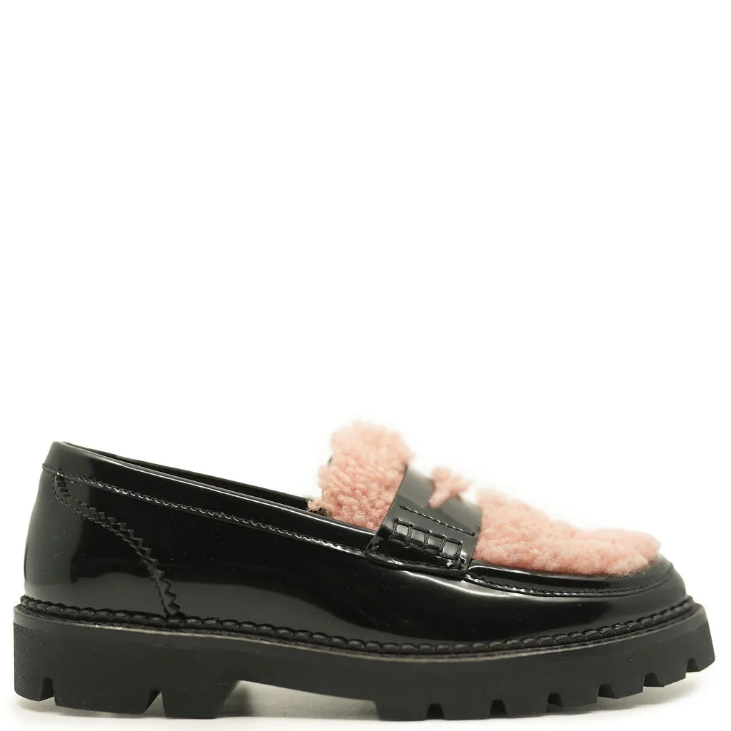 Rondinella Black and Pink Shearling Chunky Loafer