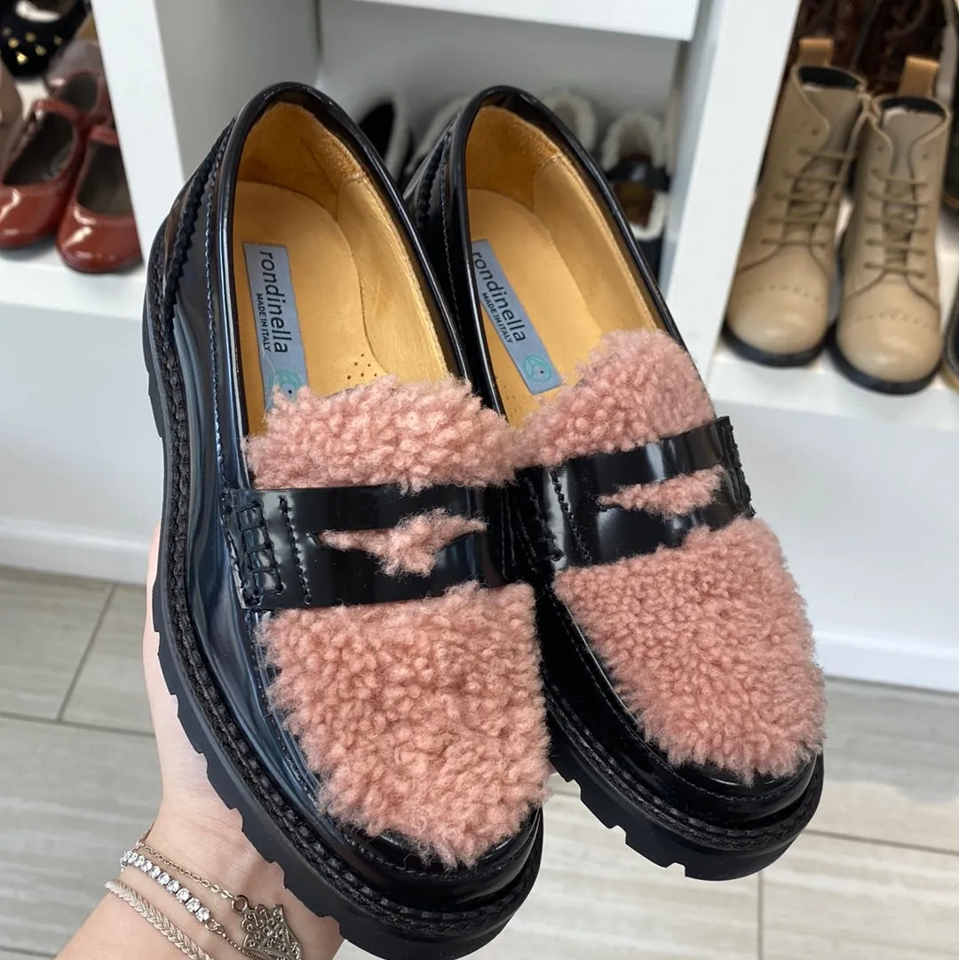 Rondinella Black and Pink Shearling Chunky Loafer